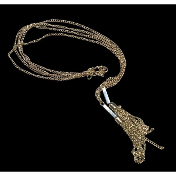 Chic Double Chain Tassel Gold Tone Necklace - Picture 1 of 7